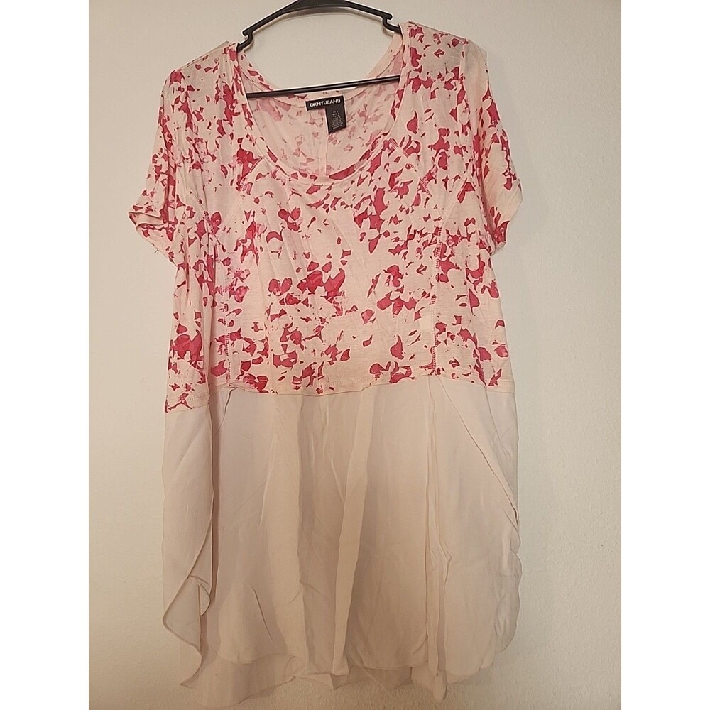 DKNY Pink Short Sleeve Long Women's Shirt Size Large